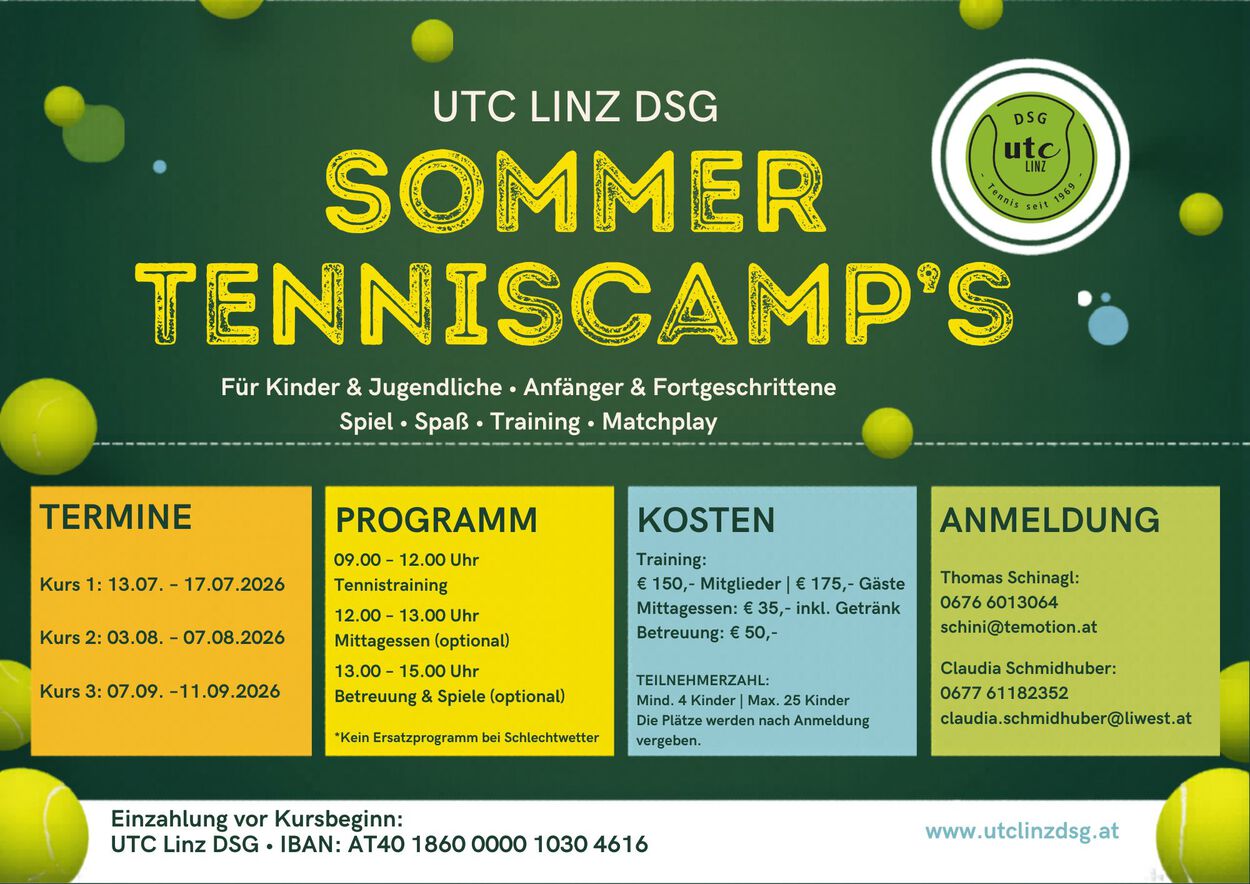 Sommertenniscamps 2026 beim UTC Linz DSG